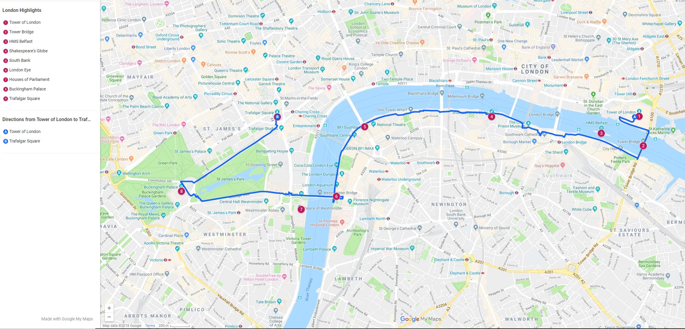 Mapa de Londres de 1 día