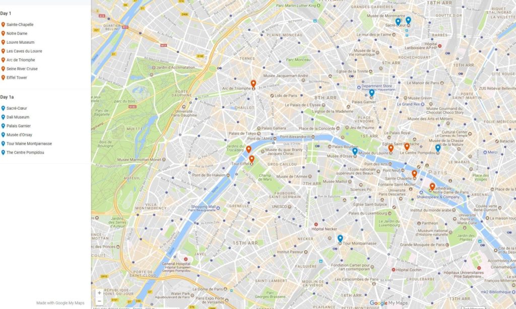 2 days in Paris itinerary map