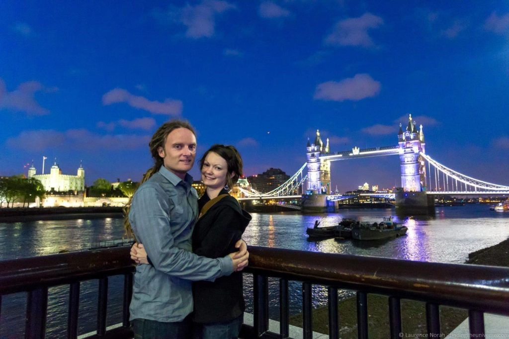 London packing list - Laurence and Jessica in front of tower bridge london