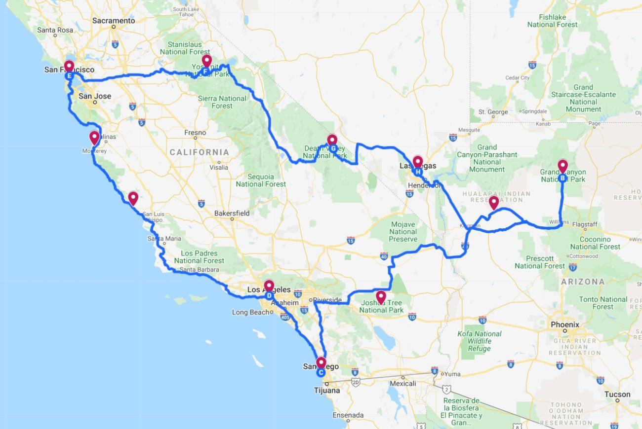 round trips to california
