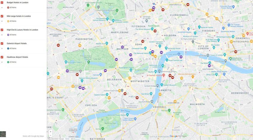 Map Of Central London Hotels 850x471 